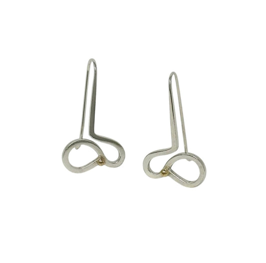 Sterling Silver Dots and Loops Drop Earrings, Gold Accent