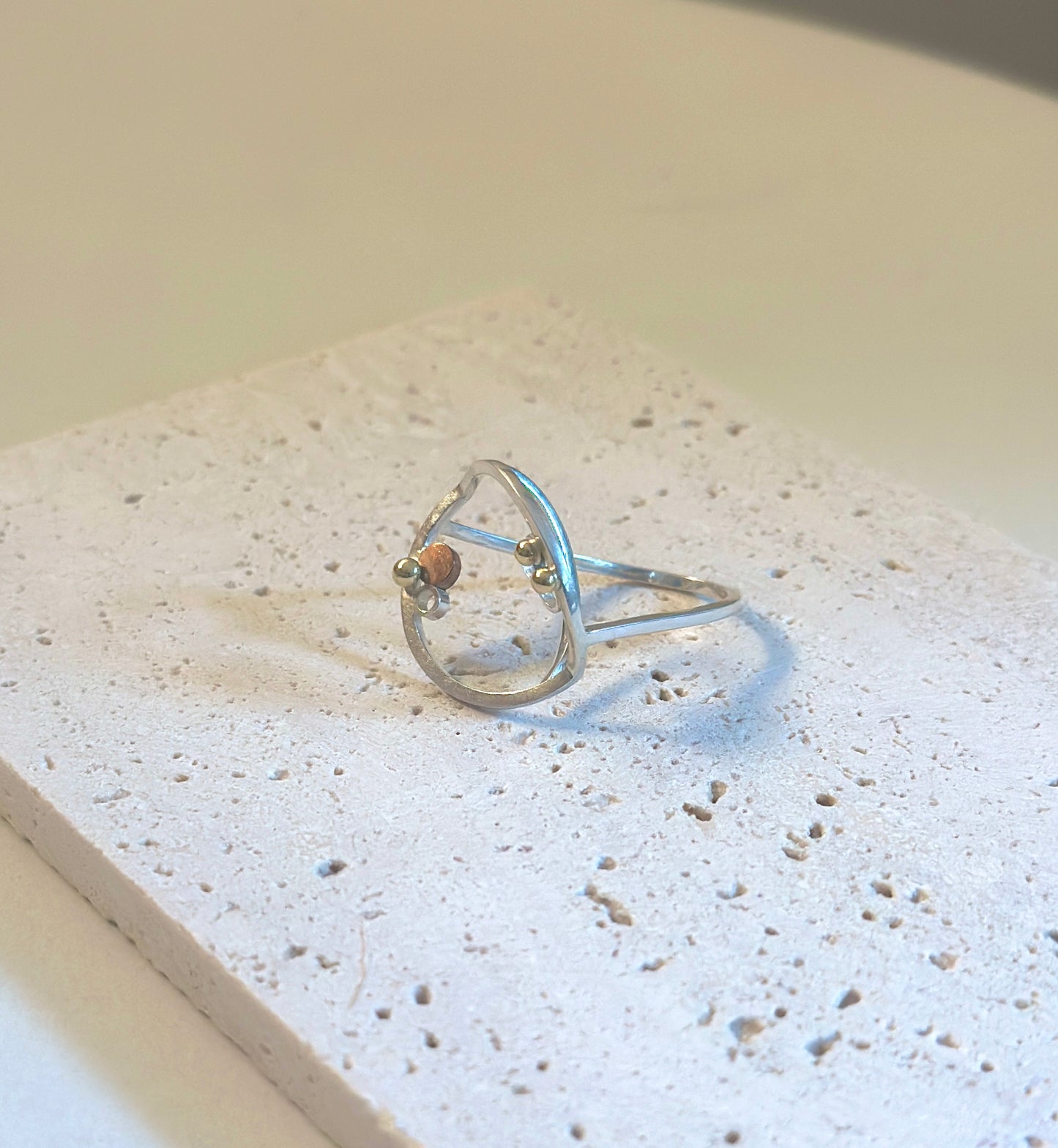 Silver, Copper, and Gold Orbit Cocktail Ring