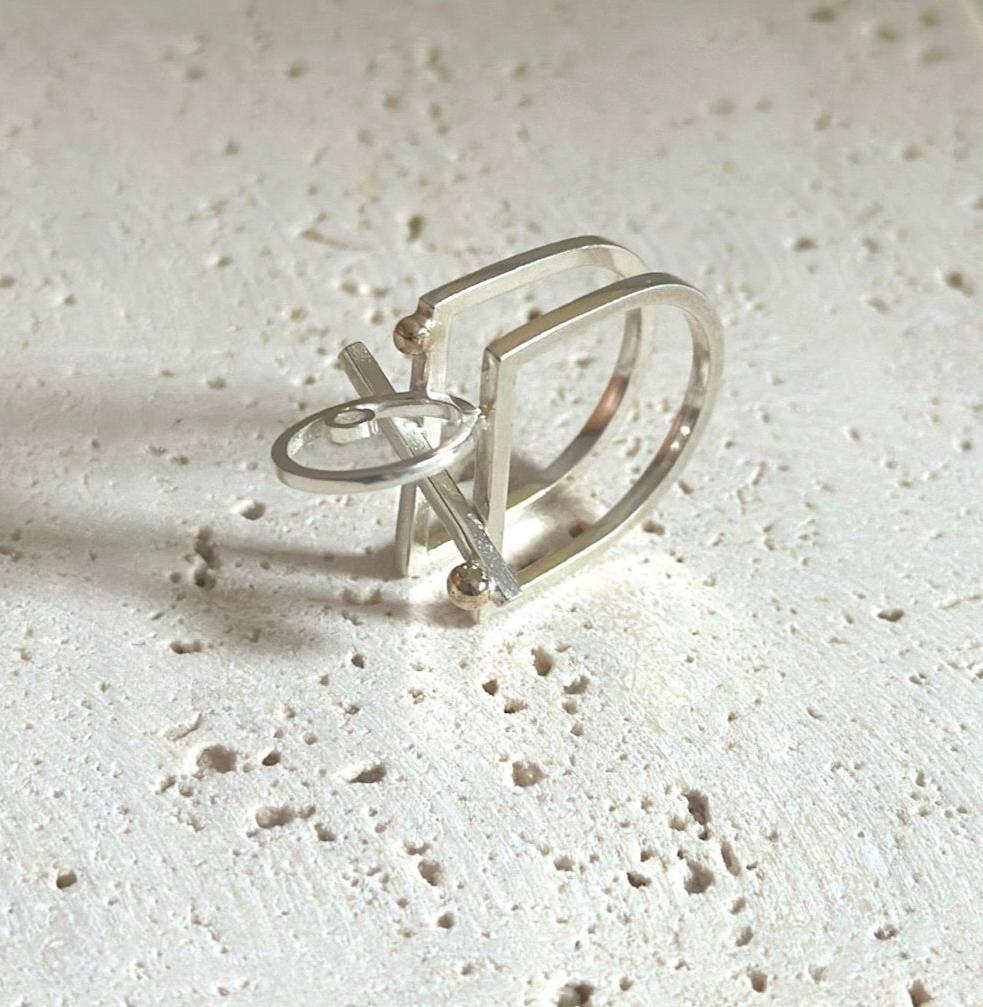 Sterling Silver with Gold Geometric Ring